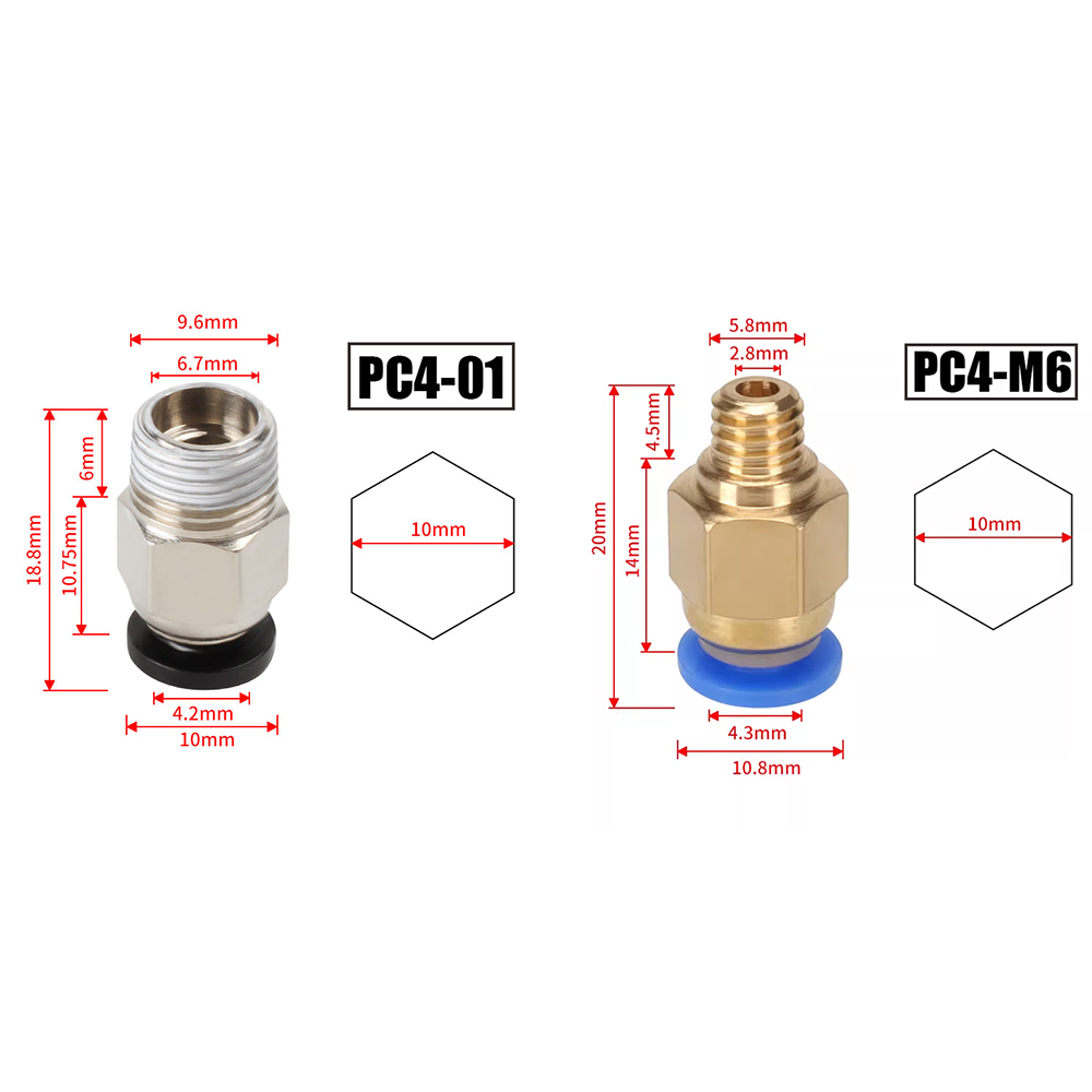 Bowden Tube - Connecteurs pneumatiques PC4-M10 pour imprimantes 3D,